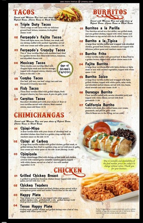 Menu at Fernando's 471 restaurant, Flowood