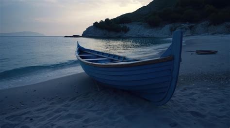 Premium AI Image | A boat on the beach at sunset