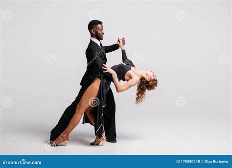 Couple Dancers Posing Over White Background. Dance School Concept Stock ...