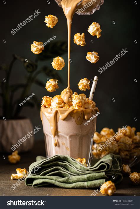 Flying Popcorn Milkshake Caramel Pop Corn Stock Photo 1989730211 ...