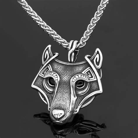 Men stainless steel norse viking oidn wolf head pendant necklace-in Pendant Necklaces from ...