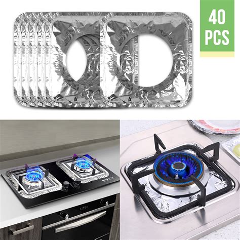 40PCS Stove Burner Covers, Aluminum Foil Square/Round Gas Top Burner Cover, Disposable Stove Bib ...