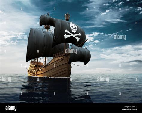 Pirate Ship On The High Seas Stock Photo - Alamy