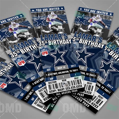 Dallas Cowboys Sports Party Invitations Ticket Style – Sports Invites