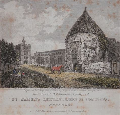 St Jame's Church and remains of St Edmund's Church - Bury St Edmunds - etching by John Grieg ...