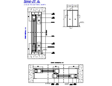 Sliding door elevation and section detail dwg file, with dimension detail, naming detail, etc ...