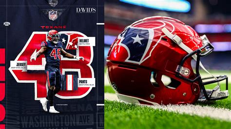 The Houston Texans will wear their Battle Red Helmets with the Deep Steel Blue Color Rush ...