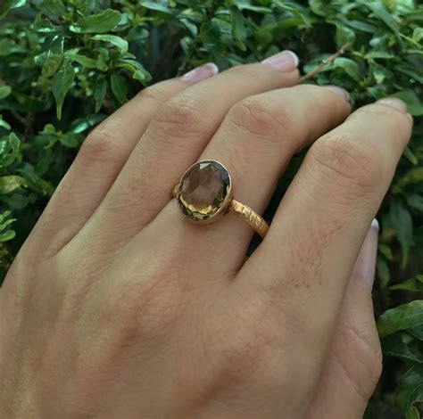 Smoky Quartz Oval Gold Ring- Smoky Topaz Gemstone Minimal Ring- Brown ...