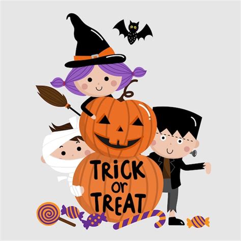 Premium Vector | Halloween, trick or treat, kids and pumpkin