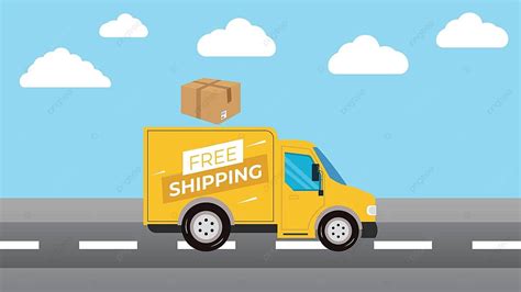 Cartoon Yellow Truck With Free Shipping Design Delivery Parcel Transport Vector, Delivery ...