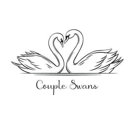 Couple swans outline. Couple of romantic birds for wedding invitation ...