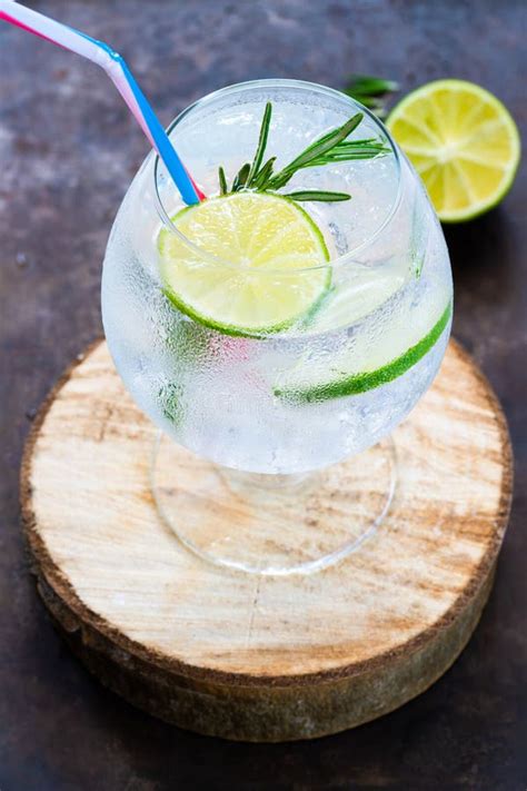 Gin and Tonic Cocktail with Lime and Rosemary Stock Photo - Image of ...