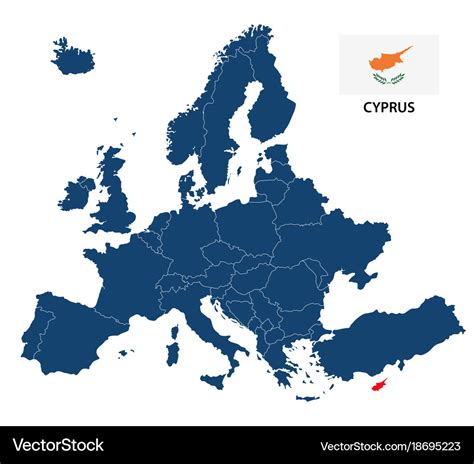 Map of europe with highlighted cyprus Royalty Free Vector