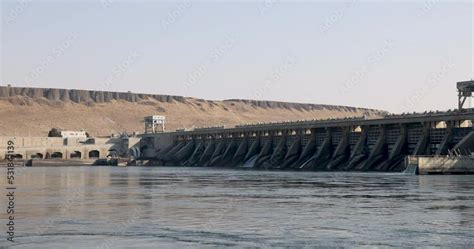 McNary Dam on Columbia River spillways. 1.4-mile long concrete river ...