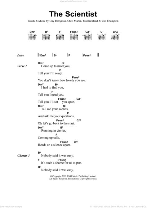 Coldplay - The Scientist sheet music for guitar (chords) [PDF]