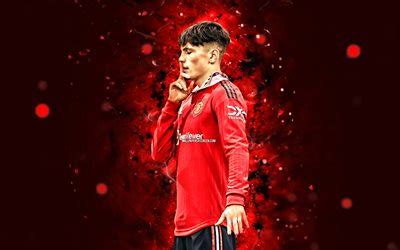 Download Alejandro Garnacho, 4k, 2023, red neon lights, Manchester United FC, Premier League ...