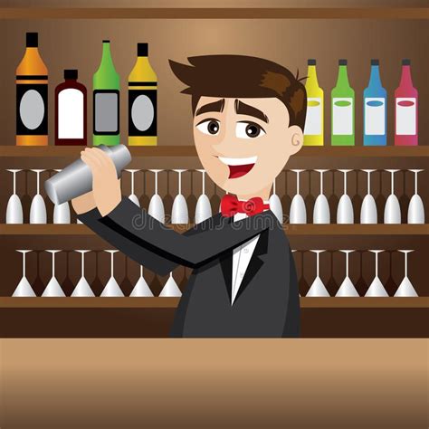 Cartoon Bartender With Shaker At Bar Stock Vector - Illustration of ...