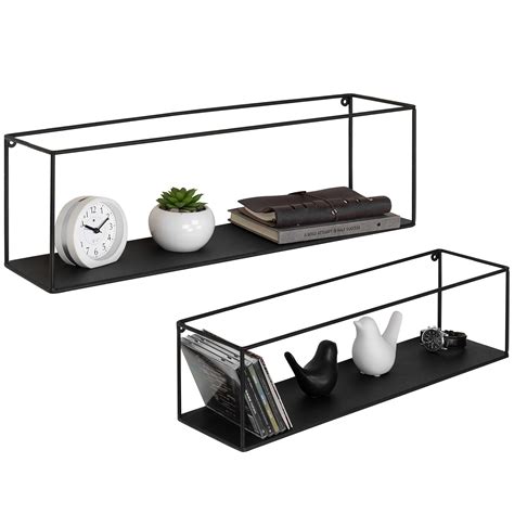 Buy MyGift Black Floating Shelves for Wall, Decorative Rectangular Metal Frame Display Wall ...