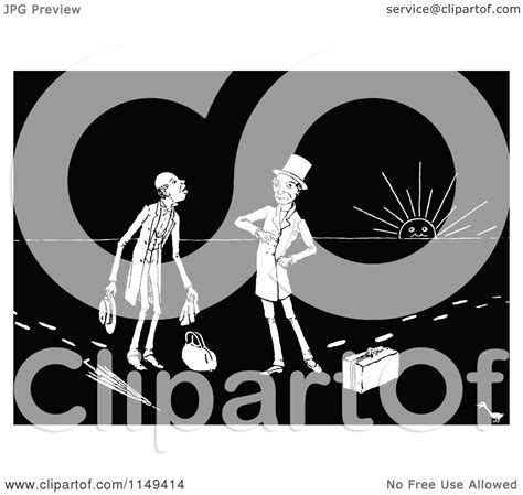 Clipart of Retro Vintage Black and White Men with Bags on a Journey ...