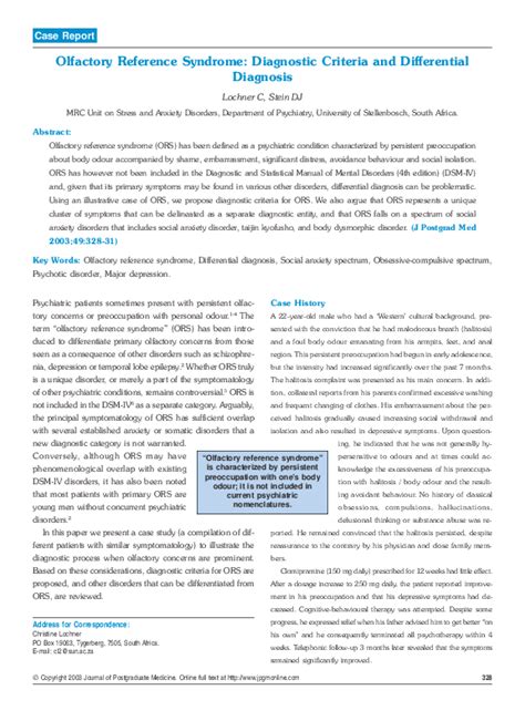 (PDF) Olfactory reference syndrome: diagnostic criteria and differential diagnosis | Christine ...