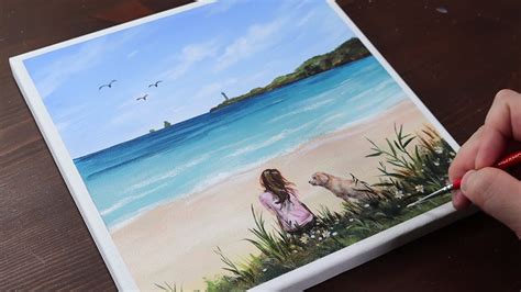 Peaceful Beach Landscape / Easy acrylic painting for beginners ...