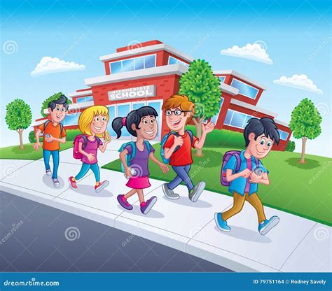 School Kids Walking from School Stock Illustration - Illustration of backpacks, girl: 79751164