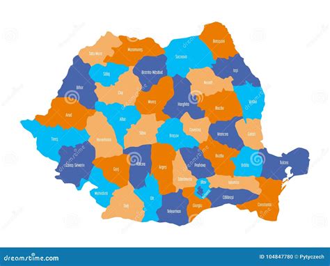 Administrative Counties of Romania. Simple Flat Vector Map Stock Vector - Illustration of label ...