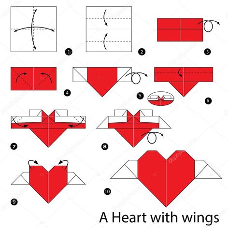 Step by step instructions how to make origami a heart with wings. Stock Vector by ©pokky334 ...