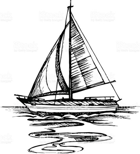 Sailing boat vector sketch isolated with reflection. Sea yacht... | Boat drawing, Boat vector ...