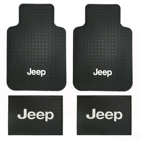 Jeep Factory Logo Front Rear Back All Weather Rubber Black Floor Mats ...