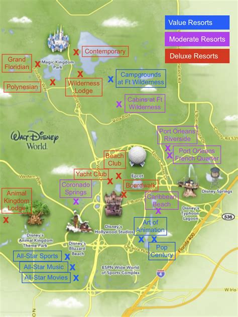 All of the Disney Resorts on the Disney Map. Difference between Value, Moderate and Deluxe ...