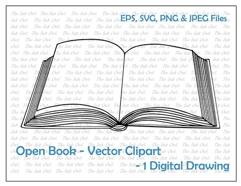 Open Book Outline Clipart Drawing Illustration / PNG JPG - Etsy Canada