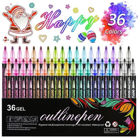 Shimmer Outline Markers, 36 Colors Double Line Metallic Pen Set Sparkle Self-Outline Doodle ...