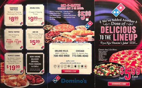 Domino's Pizza Printable Menu