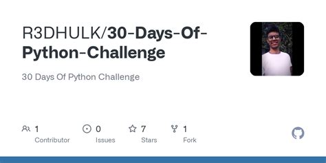 GitHub - R3DHULK/30-Days-Of-Python-Challenge: 30 Days Of Python Challenge