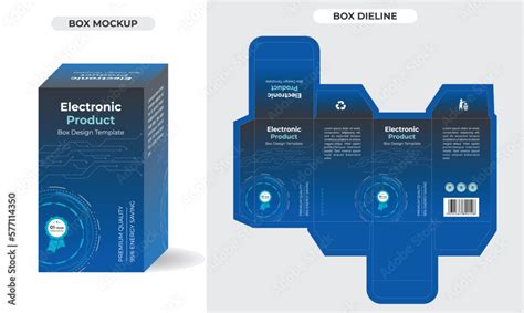 Electronic product box design with dieline and 3D mockup illustration ...