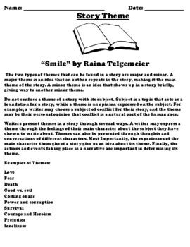 “Smile” by Raina Telgemeier THEME WORKSHEET MAJOR & MINOR | TpT