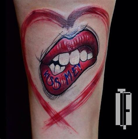 'Kiss Me' lips tattoo by Hamil Tattoo Henna, Pen Tattoo, Color Tattoo, Tattoo Style, Kiss Lip ...