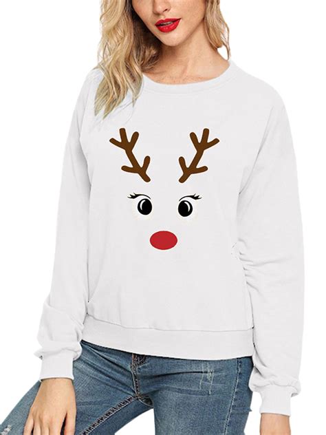 Lallc - Women's Christmas Shirts Long Sleeve Tops Casual Blouse Xmas Fleece Sweatshirts ...