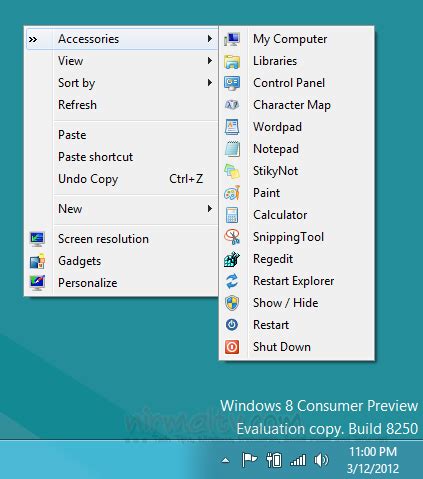 Access Windows Accessories Menu from Desktop in Windows 8