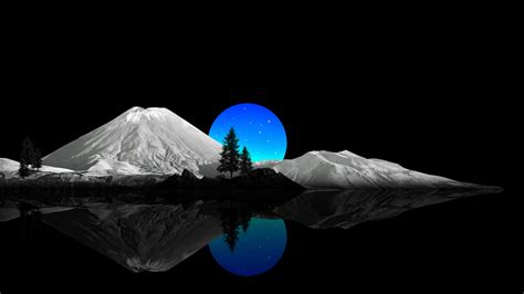 Download wallpaper 1920x1080 mountains and blue sun, sunset, oled ...