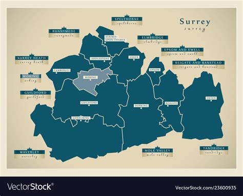 Modern map - surrey county with district labels Vector Image