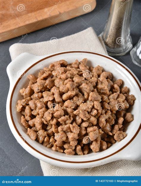 Cooked sausage crumbles stock image. Image of meal, cutting - 143772183