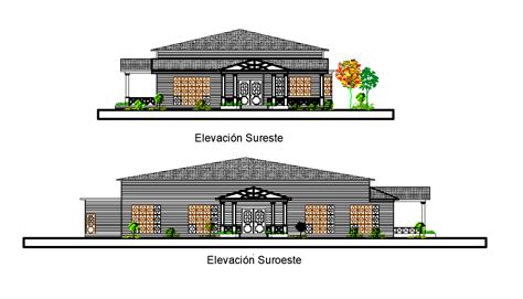 Restaurant Building Front And Side Elevation Design DWG File - Cadbull