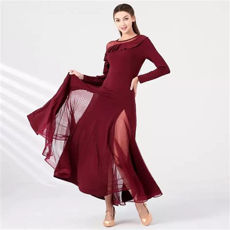 Women's Long Sleeve Modern Dance Performance Dress Waltz Ballroom Danc ...