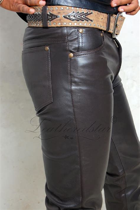 Dark Brown Leather Slimfit Soft Leather Jeans Pant 501 Style Fits Over Boots, Classic, Causal ...