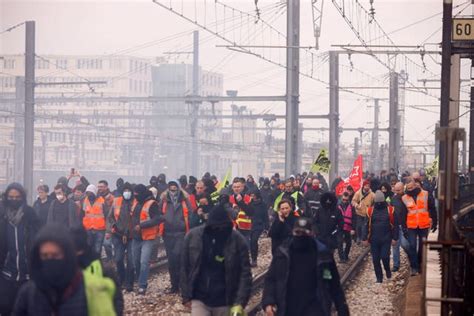 French workers block train tracks during pension reform protests ...