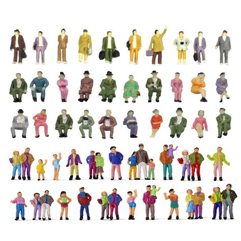 Hiawbon 50 Pcs People Figurines Set Tiny Sitting and Standing Delicate Hand Painted People Model ...