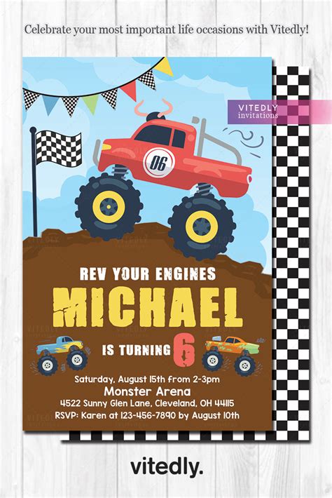 Monster Truck Party Invitation | Monster truck party, Monster truck ...