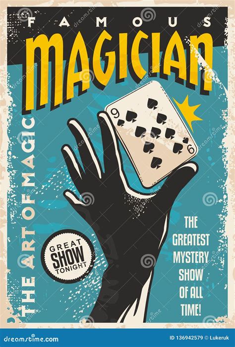 Magician Poster Design with Hand Silhouette and Playing Cards Stock ...